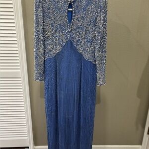 Oleg Cassini Royal Blue Beaded Long Sleeve Dress